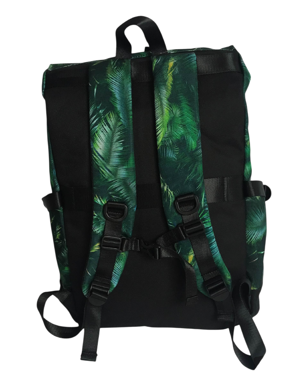 Mochila CORE FOOTWEAR de lona resistente con estampado de palmas verdes y correas ajustables para camping